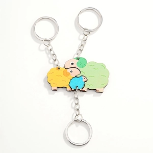 Three cute colorful wooden sheep keychains with interlocking design for family and friends