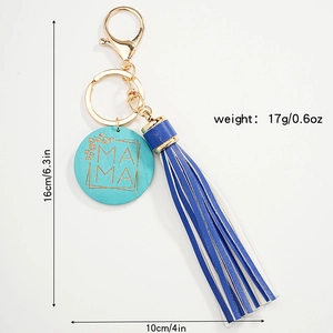 Boho tassel keychain with turquoise MAMA charm and gold ring for Mother's Day gift