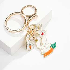 Cute Cartoon Rabbit Metal Keychain Alloy Enamel Bunny Cherry Blossom Mushroom Rainbow Key Ring Bag Pendant Accessory For Girls