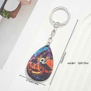 Detailed view of Halloween pumpkin keychain dimensions showing 12cm length and 3.7cm width