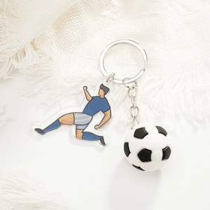 Creative Football Athlete Keychain Acrylic Sports Pendant Metal 3D Soccer Ball Keyring Backpack Ornament Souvenir Gift For Men Boys
