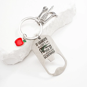 Porte-clés Ouvre-bouteille Outils Pour Grand-père Acier Inoxydable Clé Marteau Tournevis Pendentif Cadeau Drôle