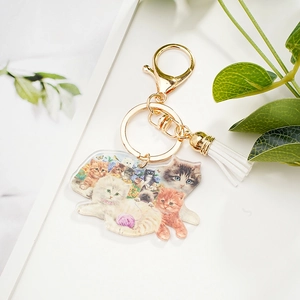 Simpatico Portachiavi in Acrilico con Gattino Simulato con Nappa e Chiusura a Moschettone Dorata Ciondolo per Borsa Gatto per Donna