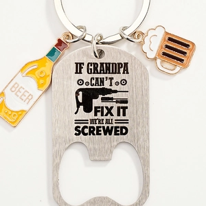 Funny Grandpa bottle opener keychain with beer charms made of stainless steel