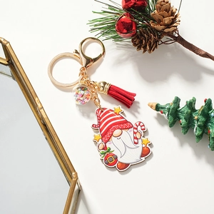 Porte-clés Gnome de Noël en Bois Gland Rouge Pendentif Boule à Paillettes Dessin Animé Gonk Charme de Sac Cadeau Fête