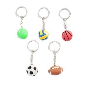 Set of 5 creative sports ball keychains including football, basketball, and volleyball