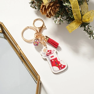 Creative DIY Christmas keychain with cartoon animal in sock and star glitter ball