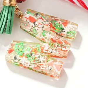 European Christmas M-shaped resin keychain with festive snowman and tree charms