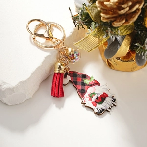 Christmas Gnome Keychain With Buffalo Plaid Hat Red Tassel Metal Keyring Sequin Ball Pendant Holiday Gift Ornament For Bags
