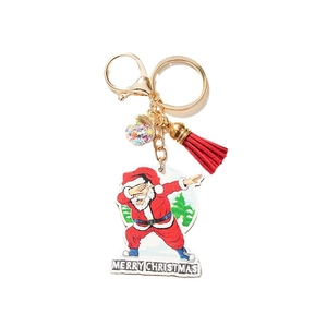 Creative dabbing Santa Claus acrylic keychain with red tassel and glitter star charm