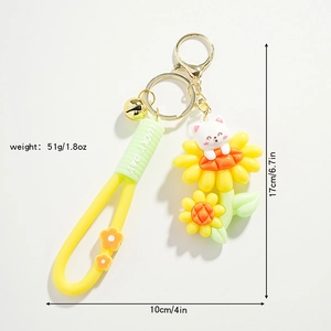 Porte-clés chaton tournesol mignon avec dragonne Lucky Day pour décoration de sac