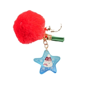 Porte-clés de Noël bonhomme de neige avec pompon en fourrure rouge et gland vert