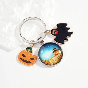 Portachiavi in Metallo Fantasma Zucca di Halloween Pendente in Vetro Smaltato Cartone Animato Ornamento Festivo per Borsa