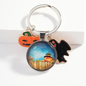 Portachiavi di Halloween con ciondoli a zucca, fantasma e cabochon in vetro