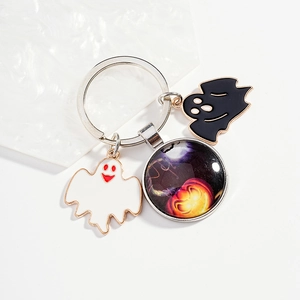 Halloween Pumpkin Ghost Metal Keychain Alloy Enamel Ghost Glass Cabochon Pendant Key Ring For Party Festival Gift Accessories