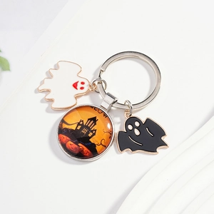Portachiavi di Halloween con cabochon in vetro castello zucca e ciondoli fantasmi smaltati