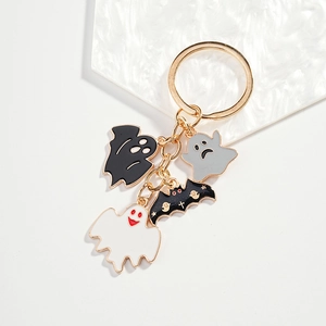 Halloween Cartoon Ghost Bat Enamel Keychain Gold Plated Alloy Metal Pendant Key Ring For Party Bag Charms Gift Unisex