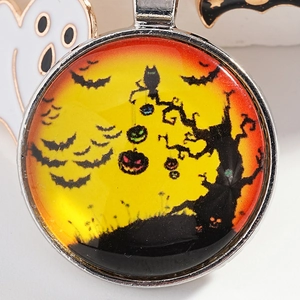 3D Cartoon Halloween Metal Keychain with Pumpkin and Bats Graphic Pendant