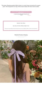 Barrette nœud en satin violet avec rubans longs, dimensions 30x10cm, 47cm rubans