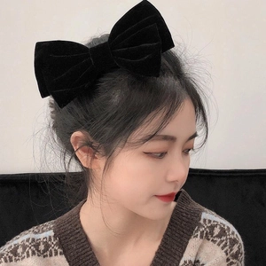 Grande fermaglio per capelli con fiocco di velluto nero in stile coreano elegante