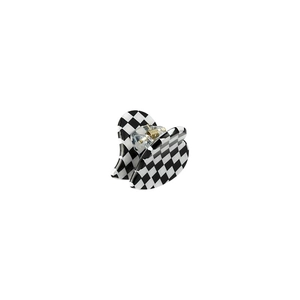 Mini heart-shaped hair claw clip with black and white checkerboard pattern on white backdrop