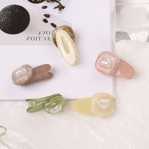 Pince à Cheveux Motif Marbre Cœur Doux Style Coréen Résine Plastique Clip Latéral Bec de Canard Accessoires Cheveux Mode Femmes Filles