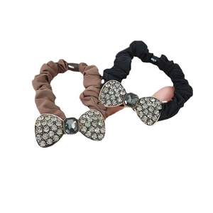 Elegant satin bow hair scrunchies set with rhinestones and crystals in brown and black