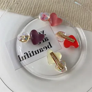 Barrette à Cheveux Forme de Cœur en Résine pour Femmes Style Coréen Fleurs Séchées Incrustées Pince à Bec de Canard Élégante