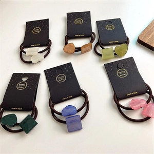 Women Geometric Heart Square Hair Tie High Elastic Acrylic Resin Pendant Hair Rope Minimalist Korean Style Accessory