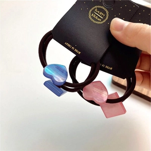 Elastic hair ties set with gradient resin heart and square pendants for high ponytail