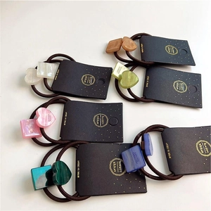 Elastic hair ties with geometric resin beads in marble and solid colors set