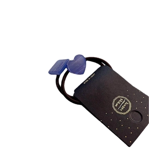 Elastic hair tie set featuring purple heart and rectangle charms on a black high-stretch cord