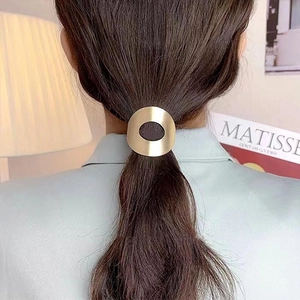 Élastique à Cheveux en Métal Brossé Style Coréen Minimaliste Bande de Caoutchouc Haute Élasticité Anneau de Cheveux Rond Creux Femme