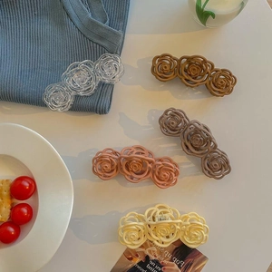 Elegant cutout rose flower hair claws in five colors for women's hair styling