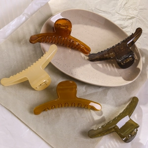 Détail de pinces à cheveux en acrylique aux tons élégants vintage Morandi ambre et vert