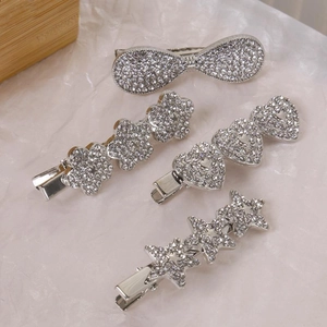 Pinces à Cheveux Bec de Canard Y2K en Alliage Argent avec Strass Étoile Cœur Fleur Nœud pour Femme Accessoires de Coiffure