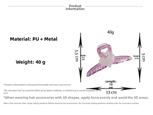 Detailed view of large purple heart hair claw clip with 13cm length dimensions marked