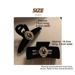 Detailed view of black velvet hair claw clips with vintage rose pearl embellishments