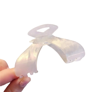 Elegant large crescent moon hair claw clip in white pearlescent acetate finish