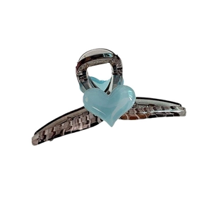 Elegant large tortoiseshell hair claw clip with a blue heart accent for thick hair