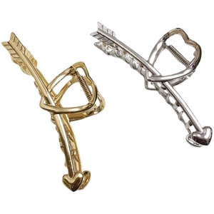 Elegant gold and silver heart arrow metal hair claws for women with shiny plated finish