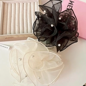 Chouchous Élégants en Organza avec Künstliche Perles pour Femmes Grands Élastiques Fleur en Maille Style Français Accessoires