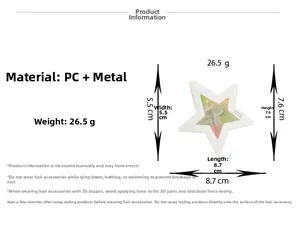 Pinza capelli a stella dimensioni 8,7x5,5x7,6cm in materiale PC e metallo solido