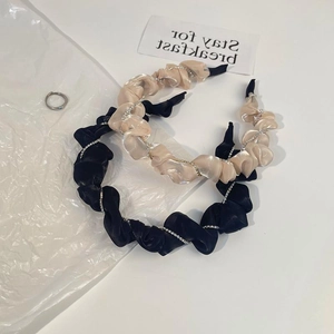Lot de serre-tête en satin avec chaîne de strass en noir et couleur doré champagne