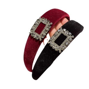 Luxurious velvet wide headbands with large rectangle rhinestones in red and black