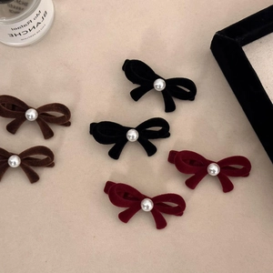 Vintage Schleife Haarspange Für Damen Beflockung Schleifen-Entenschnabel-Clip Elegante Seitliche Haarnadel Mit Künstlichen Perlen