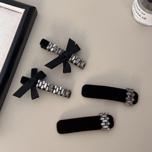 Vintage Samt Schleife Haarspange Für Damen Strass Verziert Schwarz Elegant Entenschnabel Clip Mode Haarschmuck