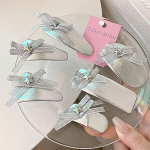 Lot de 6 barrettes à cheveux pailletées argentées avec nœuds faits main et étoiles