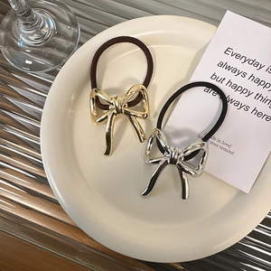Élastique à Cheveux avec Nœud en Métal Style Coréen Support de Queue de Cheval en Alliage Haute Élasticité Anneau de Cheveux Élégant