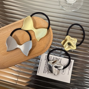 Elastici per Capelli in Metallo con Fiocco e Stella Stile Coreano Lega Spazzolata Alta Elasticità Oro Argento per Donna